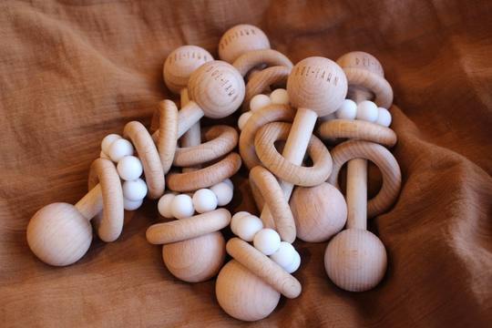 Organic Beechwood Wooden Rattle - Hillside Hampers