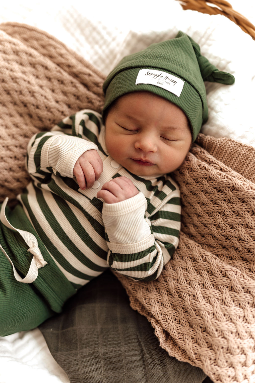 Olive Ribbed Knotted Beanie