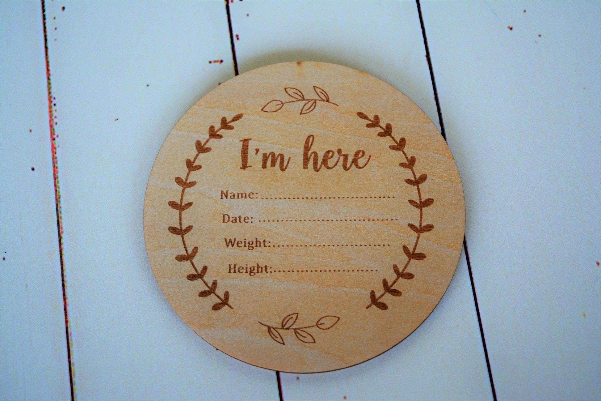 Wooden Milestone Card birth announcement Hillside Hampers 